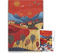 Puzzle de 1000 pièces pour Adolescents - Village sous Un Ciel Rouge - Jeu éducatif Impossible - Cadeau d'anniversaire (Taille 38x26cm)