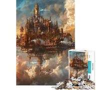 Puzzle de 1000 pièces pour Adolescents Ville Steampunk dans Les Nuages Jeu de Puzzle de 1000 pièces à Monter soi-même pour s'amuser en Famille Jeu Stimulant et Amusant (38x26cm)