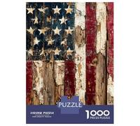 Puzzle De 1000 Pièces pour Adolescents Vintage American Flag on Wood Puzzle Adulte Jeu Manuel D'assemblage De Motifs Idéal comme Cadeau 38x26cm/1000pcs