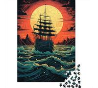 Puzzle De 1000 Pièces pour Adolescents Vintage Ship Sunset Ocean Art Print Puzzles pour Adultes Jeu Familial Amusant Et Humoristique, Idéal comme Cadeau 52x38cm/1000pcs