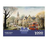 Puzzle De 1000 Pièces pour Adolescents Vintage Village Scene with Double-Decker Bus Puzzles pour Adultes - Défi Difficile - Activités Amusantes À La Maison pour Les Jeux 38x26cm/1000pcs
