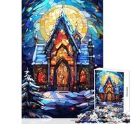 Puzzle de 1000 pièces pour Adolescents Vitrail église d'hiver Jeu Amusant et Difficile défi à relever soi-même Jouet de Collection pour Artistes Beaux-Arts (38x52cm)