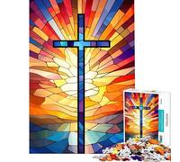 Puzzle de 1000 pièces pour Adolescents Vitrail Sainte Croix Jeu de détente éducatif Jouet Stimulant Cadeau d'anniversaire Analyse et logique (Dimensions 38x52cm)