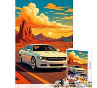 Puzzle de 1000 pièces pour Adolescents Voiture Blanche sur la Route de Las Vegas Jeu éducatif Cadeau d'anniversaire ou Jeu Familial avec Poster et fiche de Questions Assortis Dimensions 50x75 cm