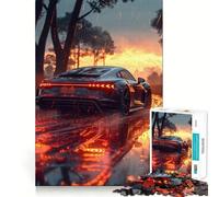 Puzzle de 1000 pièces pour Adolescents Voiture de Sport Noire au Coucher du Soleil,Finitions impeccables,Jeu de logique,Moment de détente et de Divertissement,Cadeau Artistique de Noël (38x52cm)