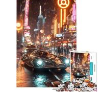 Puzzle de 1000 pièces pour Adolescents Voiture rétro dans Une Ville néon Jeu Pratique défi intellectuel Jouet addictif pour Femmes (Dimensions 38x52cm)