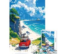 Puzzle de 1000 pièces pour Adolescents Voiture Rouge sur Falaise côtière Jeu de Construction Idée Cadeau Jeu éducatif pour stimuler Le Cerveau Dimensions 50x75cm