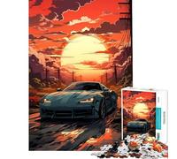 Puzzle de 1000 pièces pour Adolescents Voiture sur la Route au Coucher du Soleil Un défi Difficile à relever Jouet à Monter soi-même à partir de 14 Ans (50x75cm)