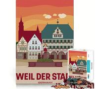 Puzzle de 1000 pièces pour Adolescents Voyage à Weil Der Stadt Jeu aux Bords Nets Casse-tête cognitif Jeu d'inactivité Décoration de Noël Cadeau (38x52cm)
