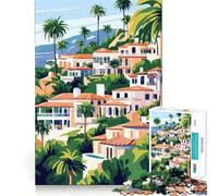 Puzzle de 1000 pièces pour Adolescents,Vue côtière californienne,Illustration Minimaliste,Ajustement Parfait,Jeu de Concentration,Divertissement,Loisirs,décoration Murale de Noël (50x75cm)
