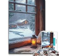 Puzzle de 1000 pièces pour Adolescents : Vue Depuis la fenêtre d'une cabane Confortable, Jeu de Course de Vitesse à la Main, Impossible à Jouer à partir de 14 Ans Dimensions : 50x75cm