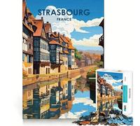 Puzzle de 1000 pièces pour Adolescents Vue du Canal de Strasbourg Jeu d'assemblage précis Défi Mental Jouet Moment de détente et de Divertissement Scène de Noël (38x52cm)
