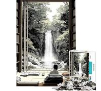 Puzzle de 1000 pièces pour Adolescents Vue d'une Cascade Depuis la bibliothèque Puzzle Japonais pour Adultes Jeu Pratique d'analyse et de logique Cadeau d'anniversaire Original (Taille 38x52cm)