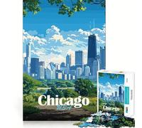 Puzzle de 1000 pièces pour Adolescents,Vue sur la Skyline de Chicago,graphismes épurés,Jeu de logique,Loisirs,Cadeau d'anniversaire (50x75cm)