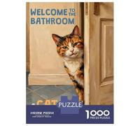 Puzzle De 1000 Pièces pour Adolescents Welcome to The Bathroom Calico Cat Puzzles pour Adultes Vacances À La Maison pour Se Divertir Interaction Parent-Enfant Soirée Jeux Et Divertissement en Famille