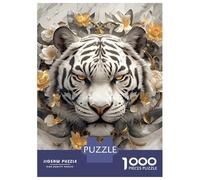 Puzzle De 1000 Pièces pour Adolescents White Tiger with Golden Floral Accents Jeu De Réflexion Amusant Et Humoristique, Cadeau Unique pour Un Anniversaire Ou Noël 52x38cm/1000pcs