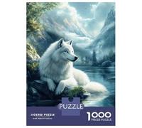 Puzzle De 1000 Pièces pour Adolescents White Wolf by The Lake Puzzle pour Adultes Jeux De Famille Cadeaux pour Femmes Cadeaux De Noël Et d'anniversaire 52x38cm/1000pcs