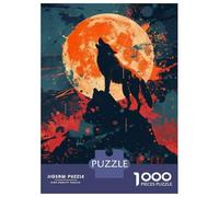 Puzzle De 1000 Pièces pour Adolescents Wolf Howling at Full Moon Poster Puzzles pour Adultes Découpe De Précision Stimule Le Cerveau Jeu Amusant Et Stimulant pour Toute La Famille 38x26cm/1000pcs