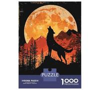 Puzzle De 1000 Pièces pour Adolescents Wolf Howling at The Moon Puzzle Adulte Jeu Manuel D'assemblage De Motifs Idéal comme Cadeau 38x26cm/1000pcs