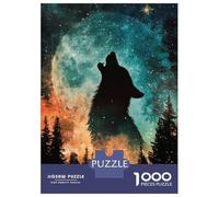 Puzzle De 1000 Pièces pour Adolescents Wolf Howling at The Moon Puzzle pour Adultes Jeu Manuel pour Améliorer La Mémoire Cadeau d'anniversaire, Cadeaux, 52x38cm/1000pcs