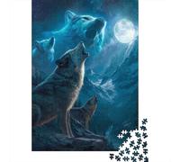 Puzzle De 1000 Pièces pour Adolescents Wolf Pack Howling at Moon-2 Puzzle pour Adultes Jouet Décoration Murale Cadeaux pour Femmes Interaction Parent-Enfant 38x26cm/1000pcs