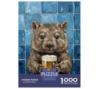 Puzzle De 1000 Pièces Pour Adolescents Wombat with Beer Painting Puzzles Pour Adultes Vacances À La Maison Pour Se Divertir Interaction Parent-enfant Soirée Jeux Et Divertissement En Famille 52x38cm/1