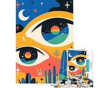 Puzzle de 1000 pièces pour Adolescents Yeux Nocturnes dans Le désert Art Abstrait Minimaliste surréaliste Puzzle pour Adultes Anti-Stress Interaction Parent-Enfant Cadeau d'anniversaire