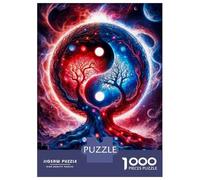 Puzzle De 1000 Pièces pour Adolescents Yin Yang Space Landscape in Red and Blue Puzzle Adulte Jeu Familial Analyse Et Logique Cadeaux d'anniversaire Et Cadeaux Uniques 38x26cm/1000pcs
