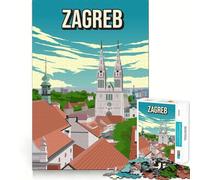 Puzzle de 1000 pièces pour Adolescents Zagreb, Croatie Paysage Urbain Bords Nets Jeu de Concentration Jeu de lenteur Cadeau d'anniversaire Amusant (38x26cm)