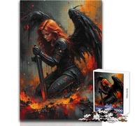 Puzzle de 1000 pièces pour adolescentsGuerrier ailé avec épée dans Les Flammes, Jeu de Course Rapide et Relaxant à partir de 14 Ans (Taille 38x26cm)