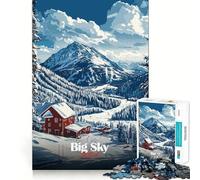 Puzzle de 1000 pièces pour adulte, motif station de ski Big Sky, Montana, puzzle logique de bord d'art, idéal pour les heures de détente, comme décoration de Noël (38 x 26 cm)