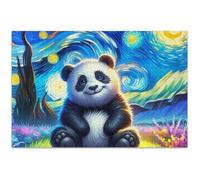 Puzzle de 1000 pièces pour adulte - Panda mignon - Nuit étoilée - Peinture artistique amusante - Nature - Fleur - Peinture animale - 75 x 50 cm