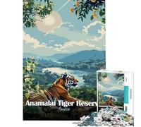 Puzzle de 1000 pièces pour Adultes Affiche de la réserve de Tigres d'Anamalai en Inde Activités Amusantes à la Maison décoration Murale Jeu de réflexion pour Les 14 Ans et Plus (38x26cm)