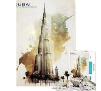 Puzzle de 1000 pièces pour Adultes Affiche de la Skyline de Dubaï Jeu Familial Modèle à Assembler Défi à relever (Dimensions 38x26cm)