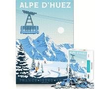 Puzzle de 1000 pièces pour Adultes,Affiche de Voyage Alpe Huez,découpe précise,Jeu de réflexion,Loisirs,Cadeau d'anniversaire Artistique (50x75cm)