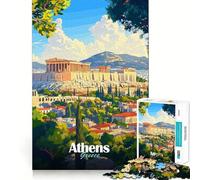 Puzzle de 1000 pièces pour Adultes Affiche de Voyage Athènes Grèce Découpe de qualité supérieure Jeu Intelligent Activité ludique et apaisante Anniversaire Jeu Artistique (38x26cm)