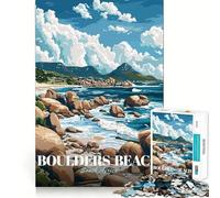 Puzzle de 1000 pièces pour Adultes Affiche de Voyage Boulders Beach,Afrique du Sud Jeu de réflexion Amusant et précis pour se détendre et s'amuser Cadeau d'anniversaire (50x75cm)