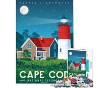 Puzzle de 1000 pièces pour Adultes Affiche de Voyage Cape Cod Jeu éducatif et intellectuel pour Un Anniversaire ou Un séjour à la Maison Passe-Temps (Taille 38x26cm)
