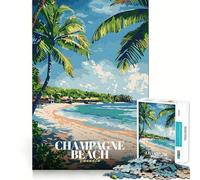 Puzzle de 1000 pièces pour Adultes Affiche de Voyage Champagne Beach Vanuatu Découpe soignée Décoration Jeu de réflexion et d'entraînement Loisirs et Divertissement Cadeau Festif (50x75cm)
