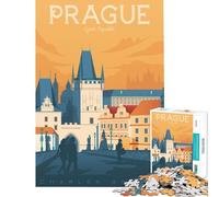 Puzzle de 1000 pièces pour Adultes Affiche de Voyage de Prague Jeu éducatif et Stimulant Cadeau Anti-Stress idéal pour Un Anniversaire (Dimensions 38x26cm)