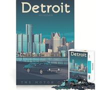 Puzzle de 1000 pièces pour Adultes,Affiche de Voyage Detroit,découpe Parfaite,Jeu de Concentration Amusant,Cadeau pour Un Moment de détente et de détente,Cadeau d'anniversaire ou de Loisir (38x26cm)