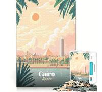 Puzzle de 1000 pièces pour Adultes Affiche de Voyage du Caire,Égypte Jeu de logique et d'assemblage précis Jouet Amusant Jeu Gratuit Cadeau d'anniversaire (38x52cm)