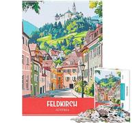 Puzzle de 1000 pièces pour Adultes Affiche de Voyage Feldkirch Autriche Modèle à Assembler Idéal pour Un Anniversaire ou Noël pour Les Amis et la Famille (Dimensions 38x52cm)