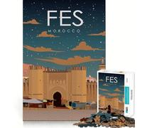 Puzzle de 1000 pièces pour Adultes,Affiche de Voyage Fès,Maroc,découpe Premium,Jeu Stimulant,Divertissement,décoration de Noël (38x52cm)
