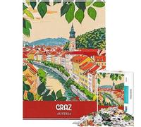 Puzzle de 1000 pièces pour Adultes Affiche de Voyage Graz Autriche Puzzle à Assembler Motif à Offrir pour Un Anniversaire ou Noël pour Les Amis et la Famille (Dimensions 38x26cm)