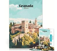 Puzzle de 1000 pièces pour Adultes,Affiche de Voyage Grenade Espagne,découpe Nette,Art,défi Intelligent,Jeu Amusant pour Passer Le Temps,décoration Murale de Noël (38x52cm)