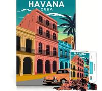 Puzzle de 1000 pièces pour Adultes Affiche de Voyage La Havane,Cuba Jeu de logique Amusant et Facile à Assembler Scène de Noël Artistique (50x75cm)