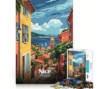 Puzzle de 1000 pièces pour Adultes Affiche de Voyage Nice,France Finitions Haut de Gamme Casse-tête Cadeau Jeu Occasionnel Activité d'anniversaire (50x75cm)