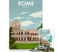 Puzzle de 1000 pièces pour Adultes Affiche de Voyage Rome,Italie Découpe Impeccable Jeu de Concentration Amusant Cadeau Gratuit Idée Cadeau d'anniversaire Amusante (38x26cm)