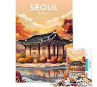 Puzzle de 1000 pièces pour Adultes Affiche de Voyage Séoul Corée Jeux relaxants Jouets éducatifs et d'apprentissage Cadeaux de Père Noël Secret activités familiales (Taille 38x26cm)